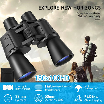 180x100 Zoom  Professional HD BAK4-Prism Powerful Binoculars Day Night Vision Long Range Outdoor Waterproof