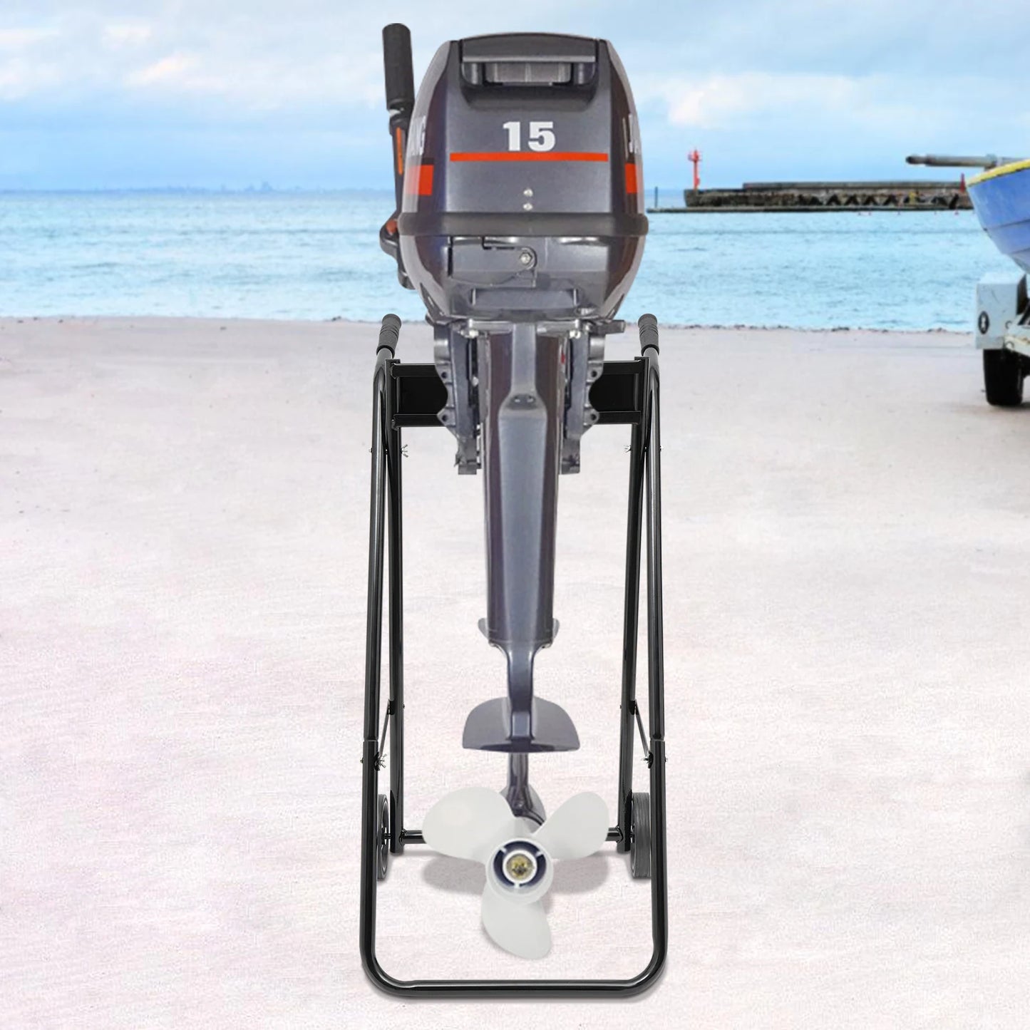 Outboard Boat Motor Stand Cart, Outboard Engine Stand Carrier Cart Dolly Multi Portable Folding Boat Engine Trolley with 2 Wheels for Motor Storage Repair and Maintenance