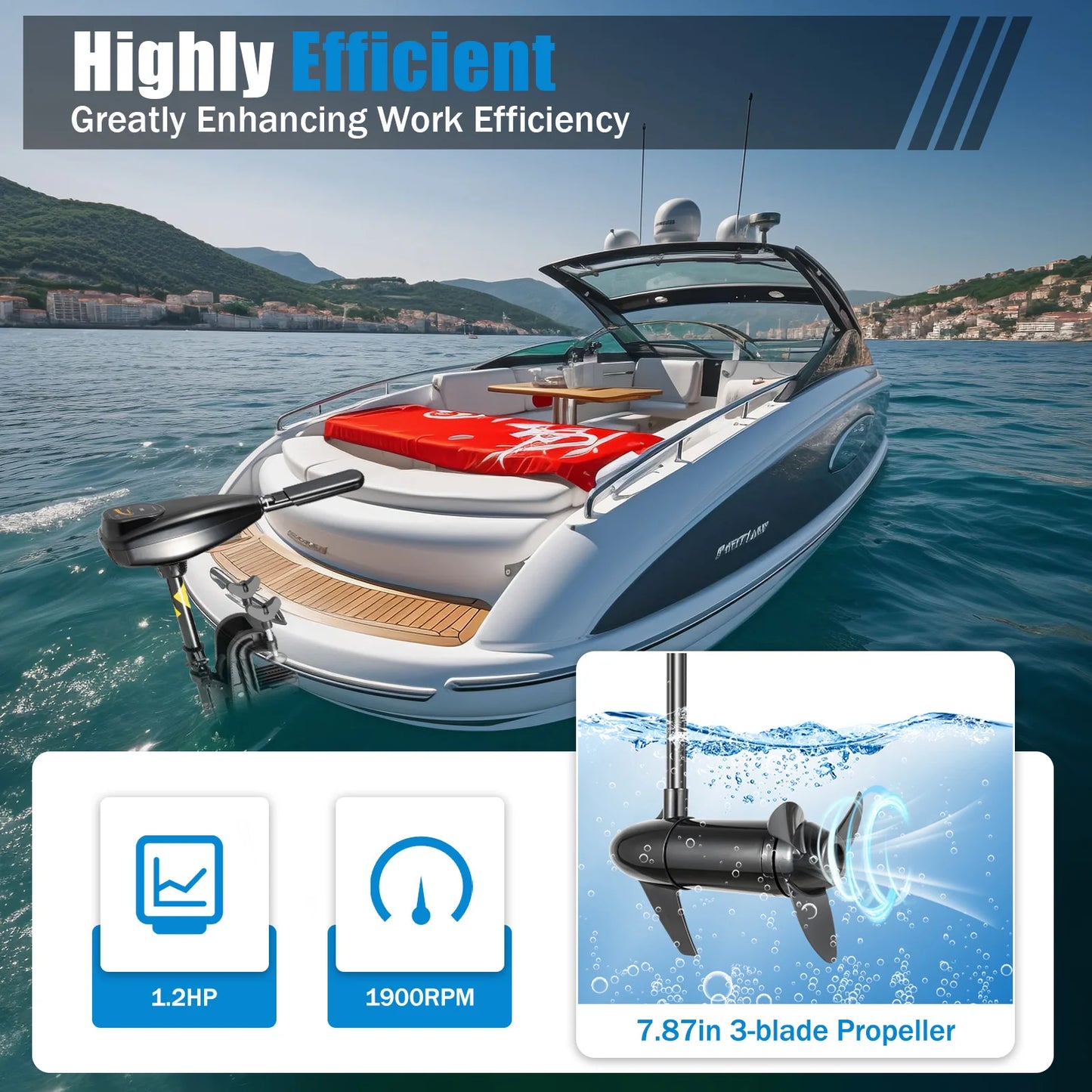 Black Modern Electric trolling motor 5 Forward 3 Reverse Gears 3 Blade Propeller