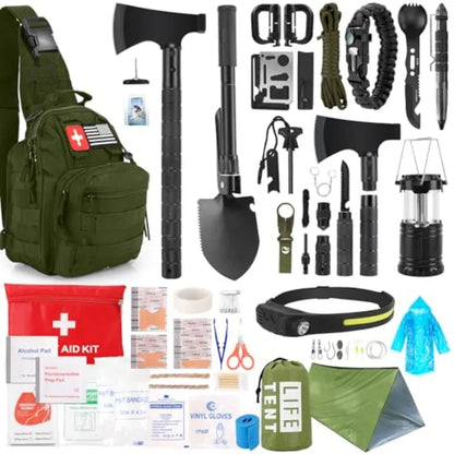 Survival Kit 268 Pcs Emergency Survival Gear and Equipment Supplies with First Aid Kit Camping Axe Headlamp