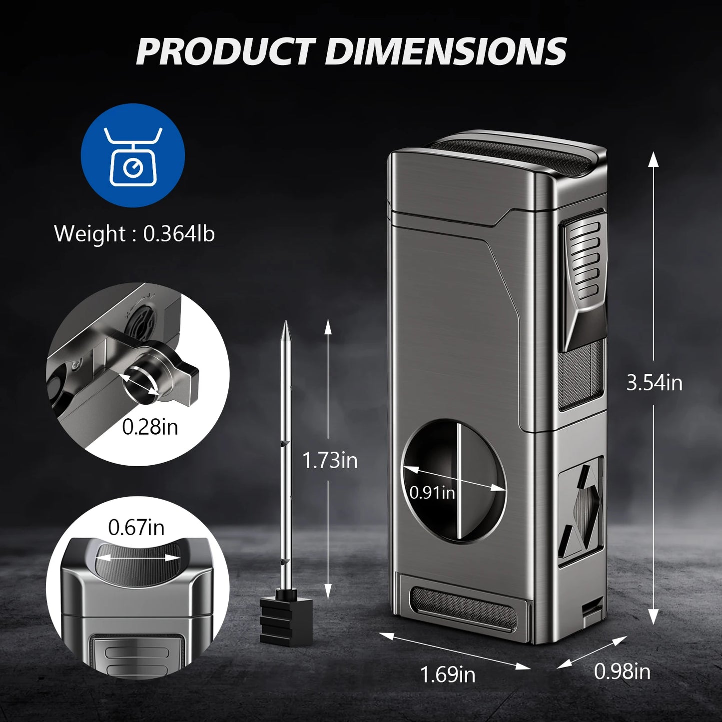 Cigar Lighter 4 Jet Flame Cigar Cutter Cigar  Windproof Butane