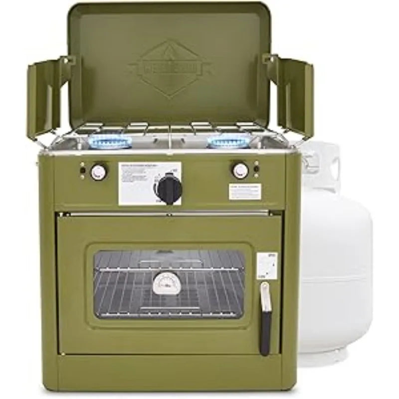 Gas Camping Oven w/Carry Bag | Portable Propane-Powered 2-Burner Stove & Oven