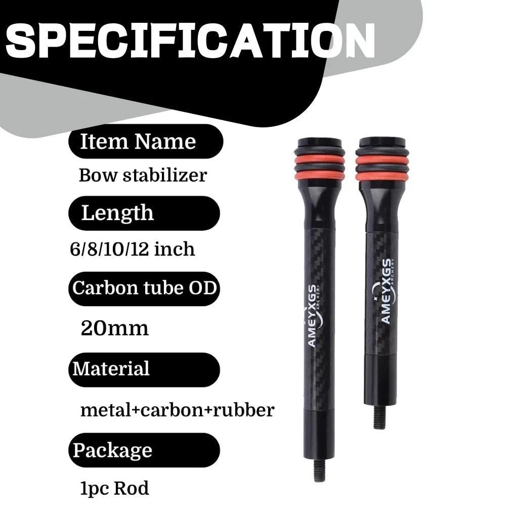 6/8/10/12 Inch Bow Vibration Damper Stabilizer Lightweight Carbon Fiber Balance Rod OD20mm Standard Interface Shock Absorber Bar Reduce Recoil