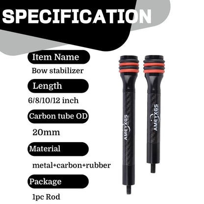 6/8/10/12 Inch Bow Vibration Damper Stabilizer Lightweight Carbon Fiber Balance Rod OD20mm Standard Interface Shock Absorber Bar Reduce Recoil