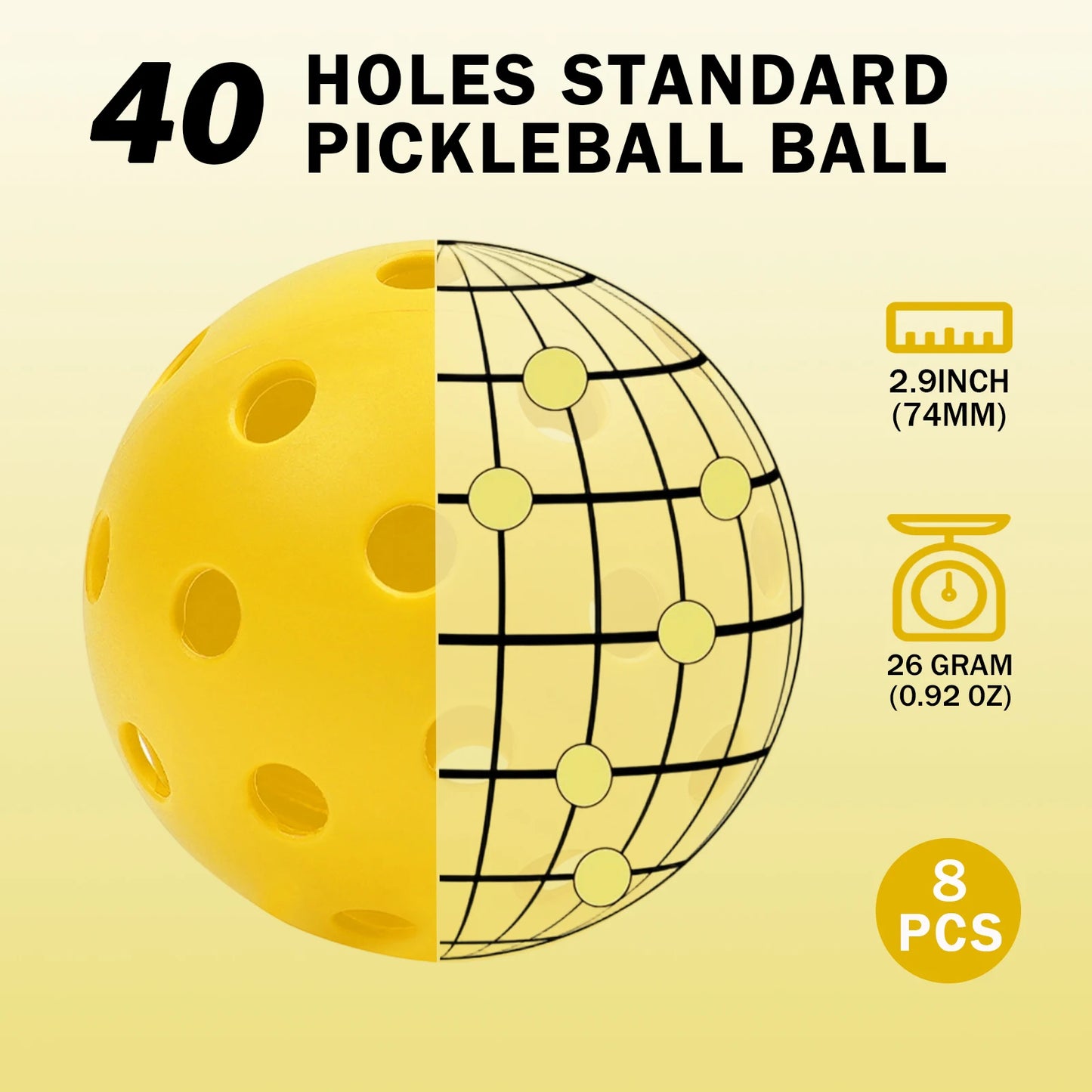 8/16pcs Pickleball Balls 40 Holes Colorful and Durable Pickleballs 74mm