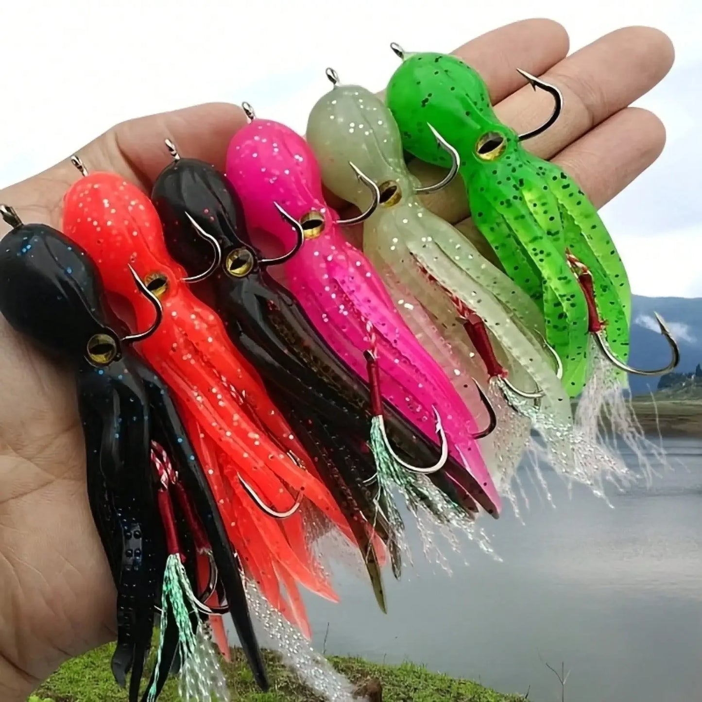 2pc/3pcs/4pcs Slow-Sinking Octopus Soft Bait With Hook, Artificial Lure For Sea Fishing, Freshwater Bait