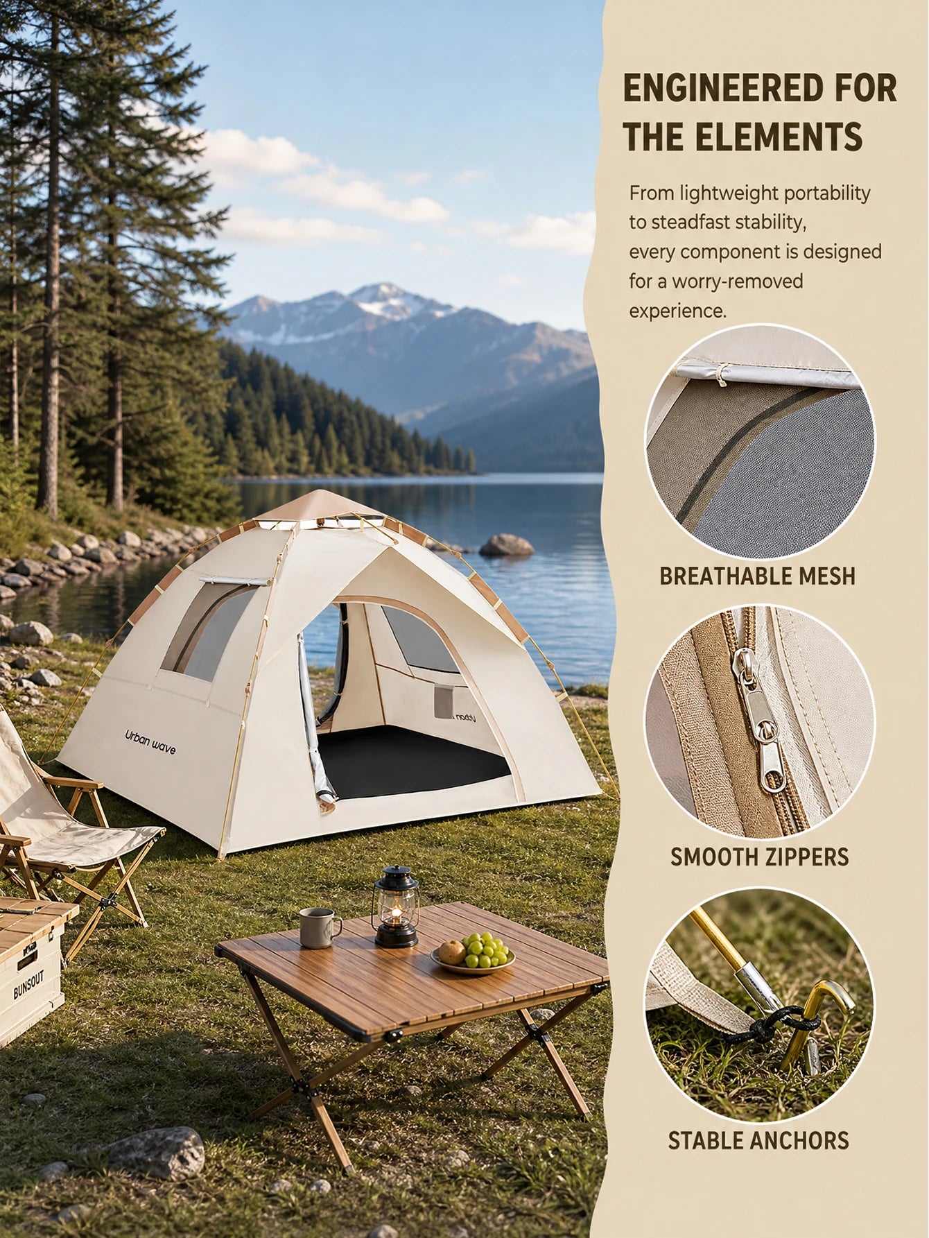 Automatic Pop-up Camping Tent, Windproof, Sunproof, and Waterproof, Portable and Foldable