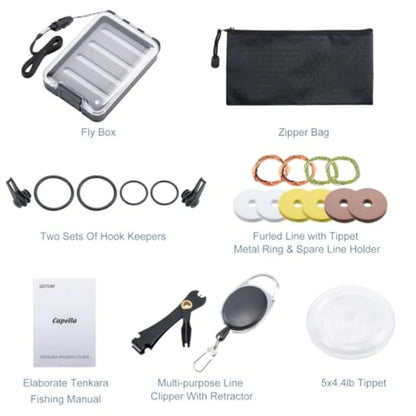 12Feet Rod Combo 24T 30T Carbon Fiber Backpacking Fly Fishing Kit with 30 Flies Tippet and Storage Bag