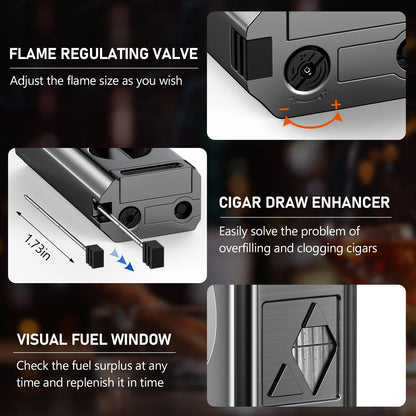 Cigar Lighter 4 Jet Flame Cigar Cutter Cigar  Windproof Butane