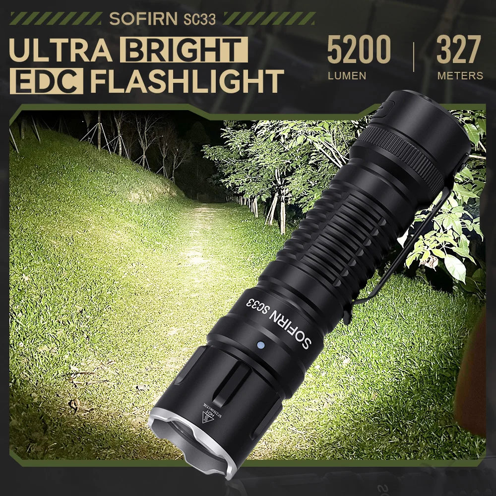LED Tactical Flashlight XHP70.3 HI  5200lm Powerful 21700 Type C Rechargeable