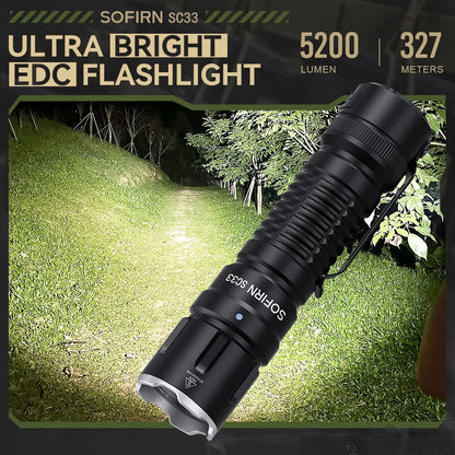 LED Tactical Flashlight XHP70.3 HI  5200lm Powerful 21700 Type C Rechargeable