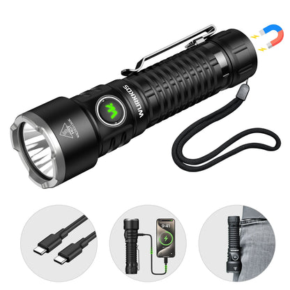 Flashlight 3200 lm Rechargeable 21700 Battery 506m Beam Distance Magnetic Tail Cap Self-Defense Flashlight