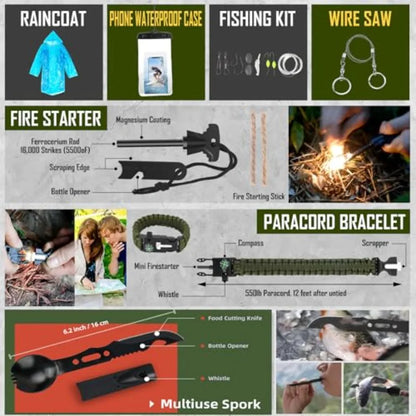 Survival Kit 268 Pcs Emergency Survival Gear and Equipment Supplies with First Aid Kit Camping Axe Headlamp