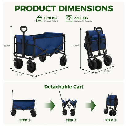 102L Heavy Duty Collapsible Wagon Cart Utility Folding Wagon with Wheels 330 lbs Weight Capacity