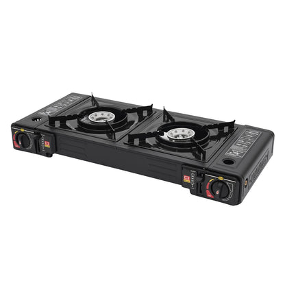 Portable Camping Stove with Storage Case, 2 Burner Outdoor Cooking System