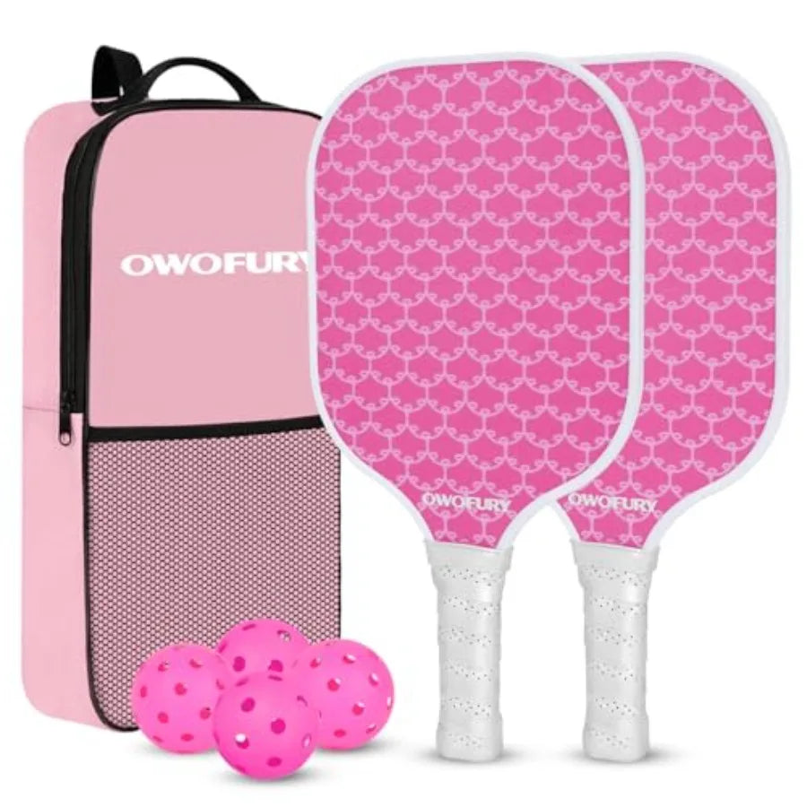 Fiberglass Pickleball Paddles Set of 2, Pickle Ball Racket Lightweight Honeycomb Core Control Paddle, with 4 Indoor Outdoor Bal