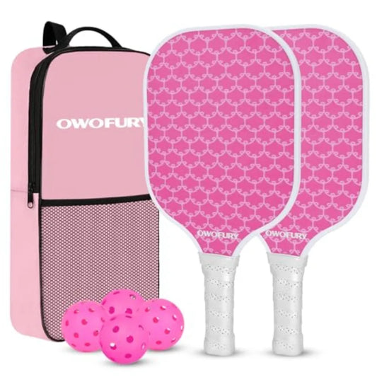 Fiberglass Pickleball Paddles Set of 2, Pickle Ball Racket Lightweight Honeycomb Core Control Paddle, with 4 Indoor Outdoor Bal