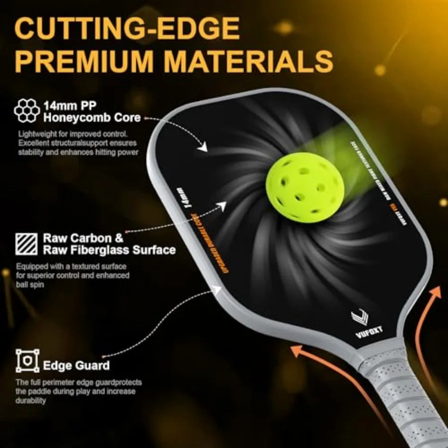 Pickleball Paddles Set of 2/4, USAPA Approved Carbon Fiber Surface Pickle Ball Set - 14mm PP Honeycomb Core of Lightweight Pick