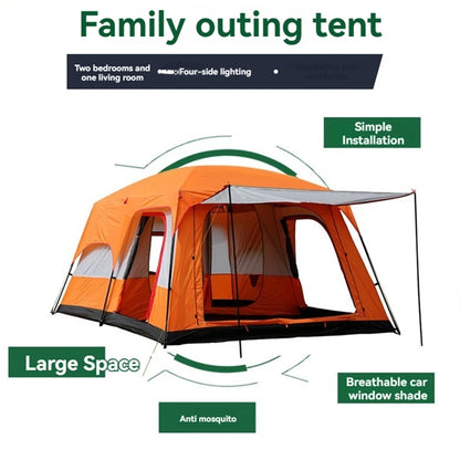 4/8/12-person outdoor family camping tent with a removable awning;  multiple mesh windows provide ventilation ; windproof, waterproof, and UV-resistant; suitable for all seasons