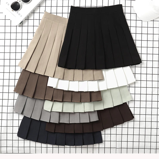 Brown Skirt Ladies 2022 Summer Clothes Women's High Waist  Black Mini Pleated