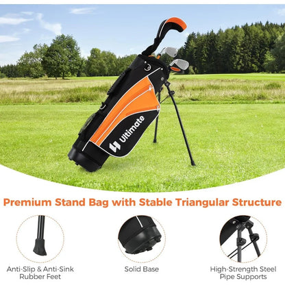 Youth Golf Set for Right Hand Includes 3 Fairway Wood 7 and 9 Irons Putter and Golf Stand Bag