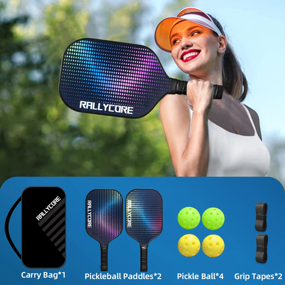 Pickleball Paddles Set of 2 with 4 Balls & Carry Bag,Honeycomb Core Paddles