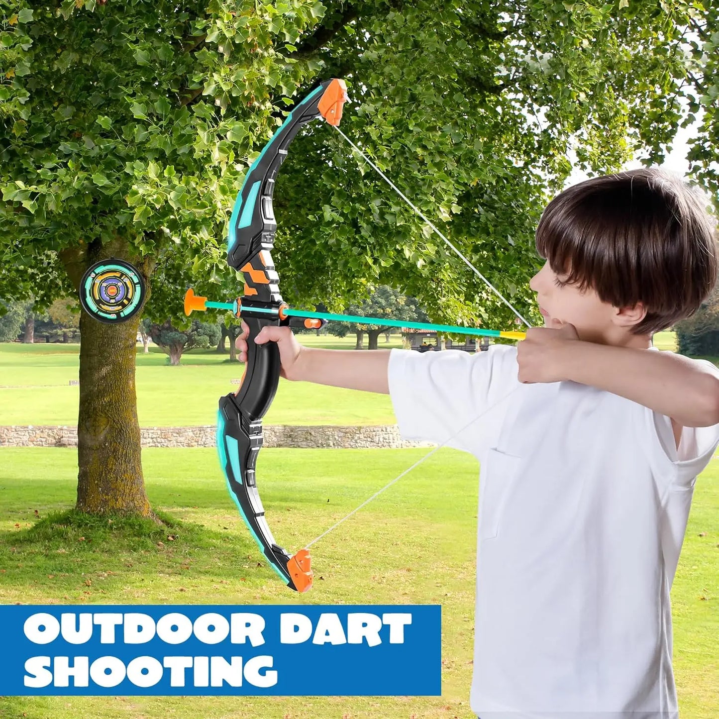 Kids Bow and Arrow Set LED Light Up Archery Toy With 9 Suction Cup Arrows Target for Kid Ages 6-12