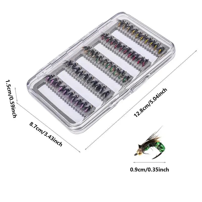 Fly Fishing Lure Kit 50X Artificial Fishing Baits With Storage Box Portable Fly Hook For Bass Trout Walleye Casual Activity Gear