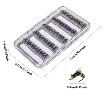 Fly Fishing Lure Kit 50X Artificial Fishing Baits With Storage Box Portable Fly Hook For Bass Trout Walleye Casual Activity Gear