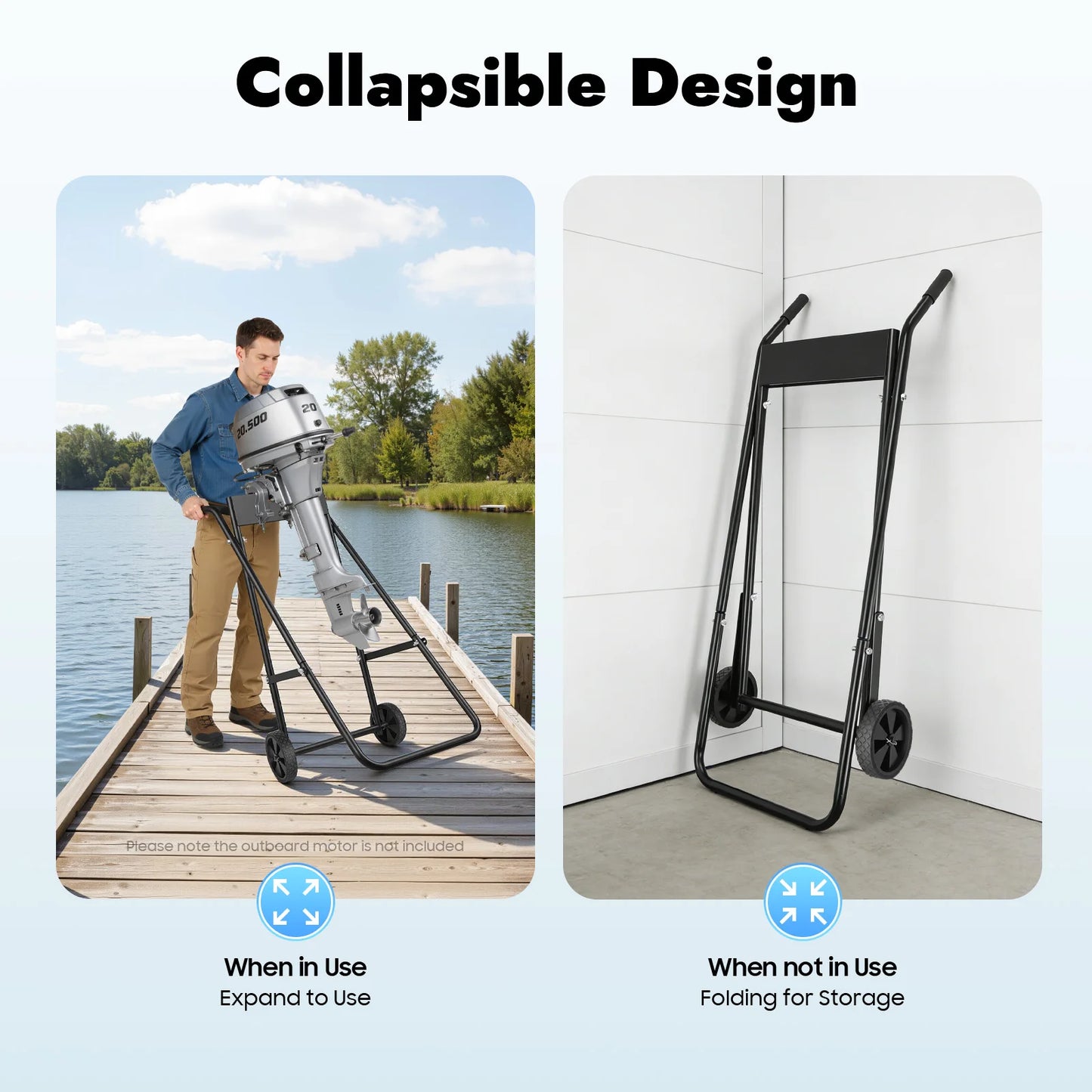 Outboard Boat Motor Stand Cart, Outboard Engine Stand Carrier Cart Dolly Multi Portable Folding Boat Engine Trolley with 2 Wheels for Motor Storage Repair and Maintenance