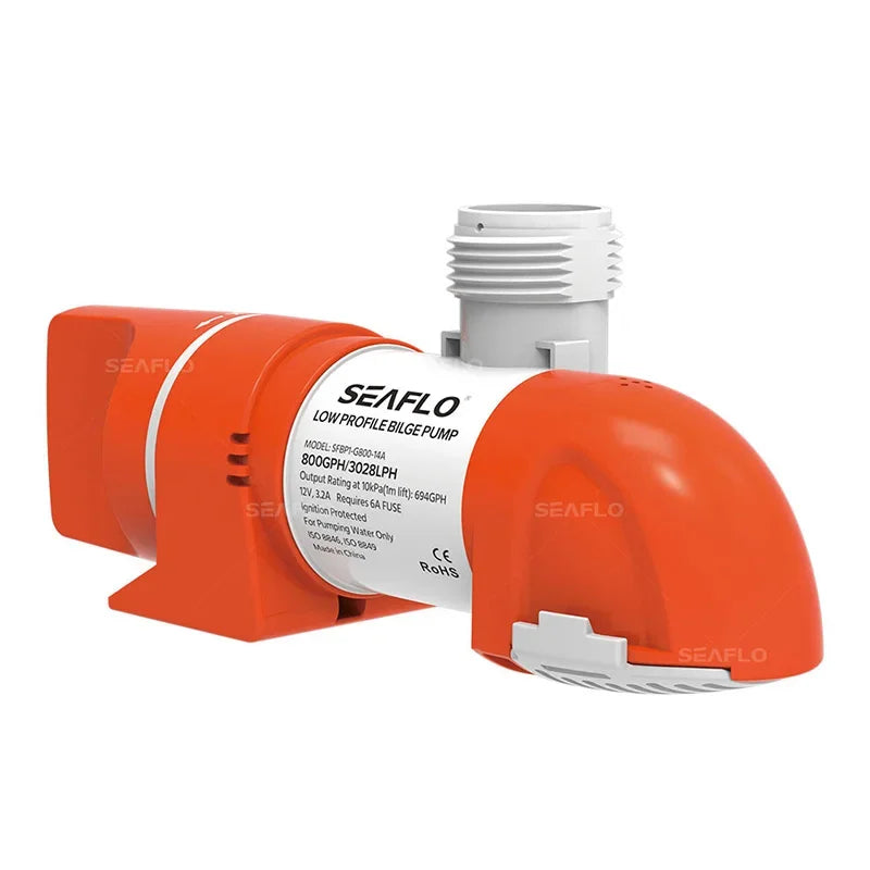 12V 1100 GPH Automatic Low Profile Water Sensing Bilge Pump | Compact Design, Check Valves, 360° Discharge