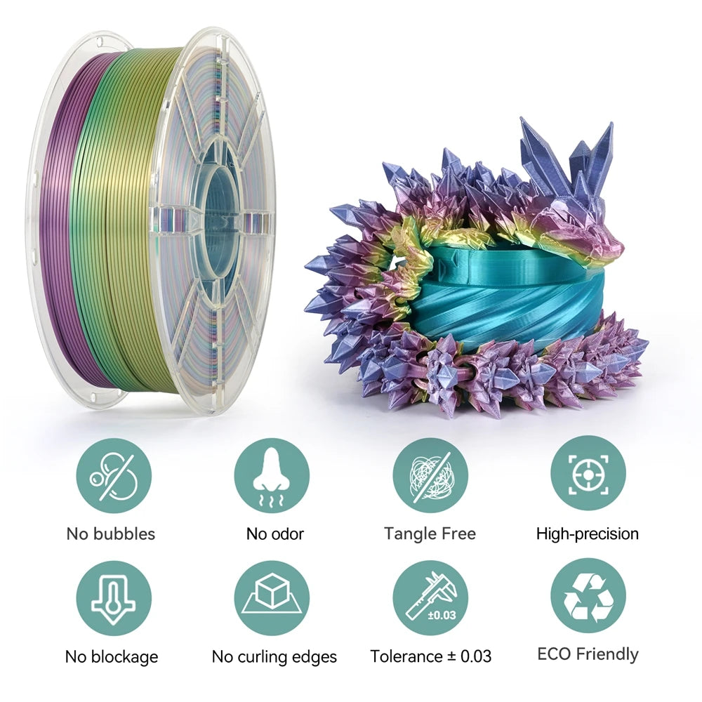 Rainbow Silk PLA Filament 1.75mm 1KG Multicolor  Materials Color  Smooth Silky