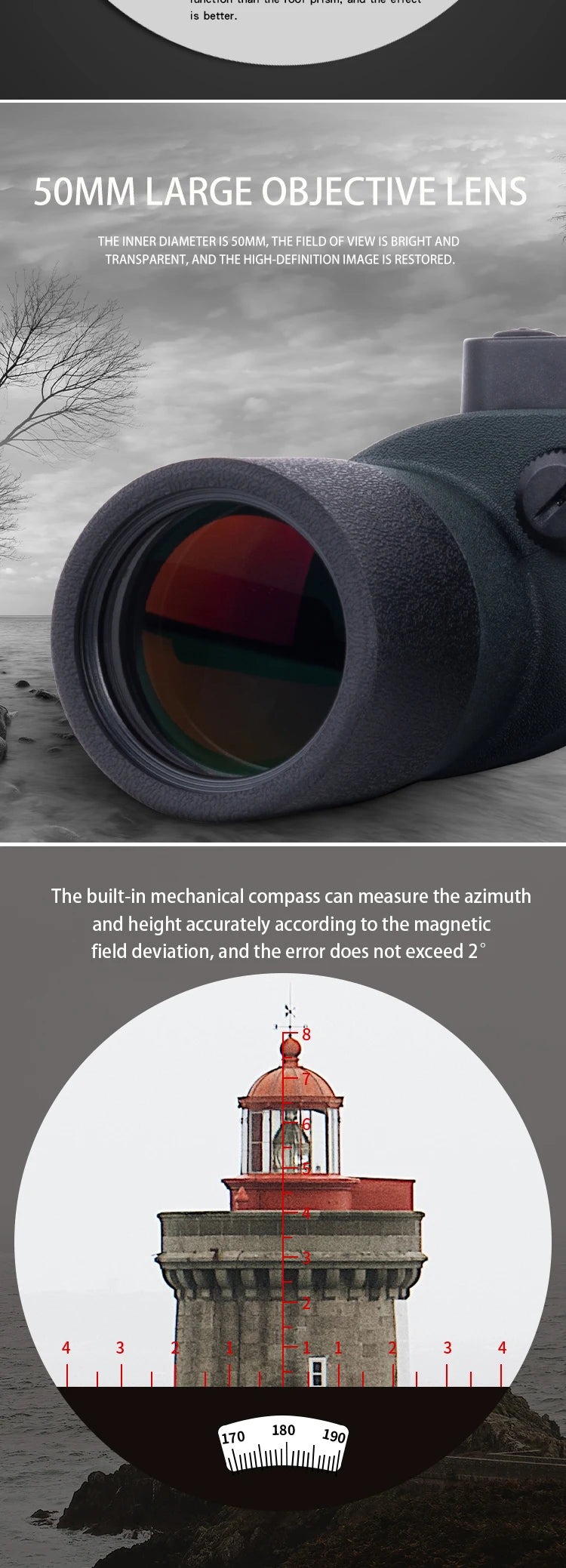 Nautical Binoculars  10x50 Rangefinder Compass Telescope High Powered Nitrogen Waterproof