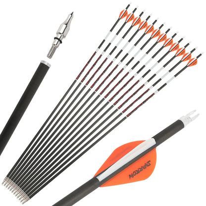 Pure Carbon Arrows 12Pcs Multi-Spine 300/400/500 ±0.003" Straightness 6.2mm ID