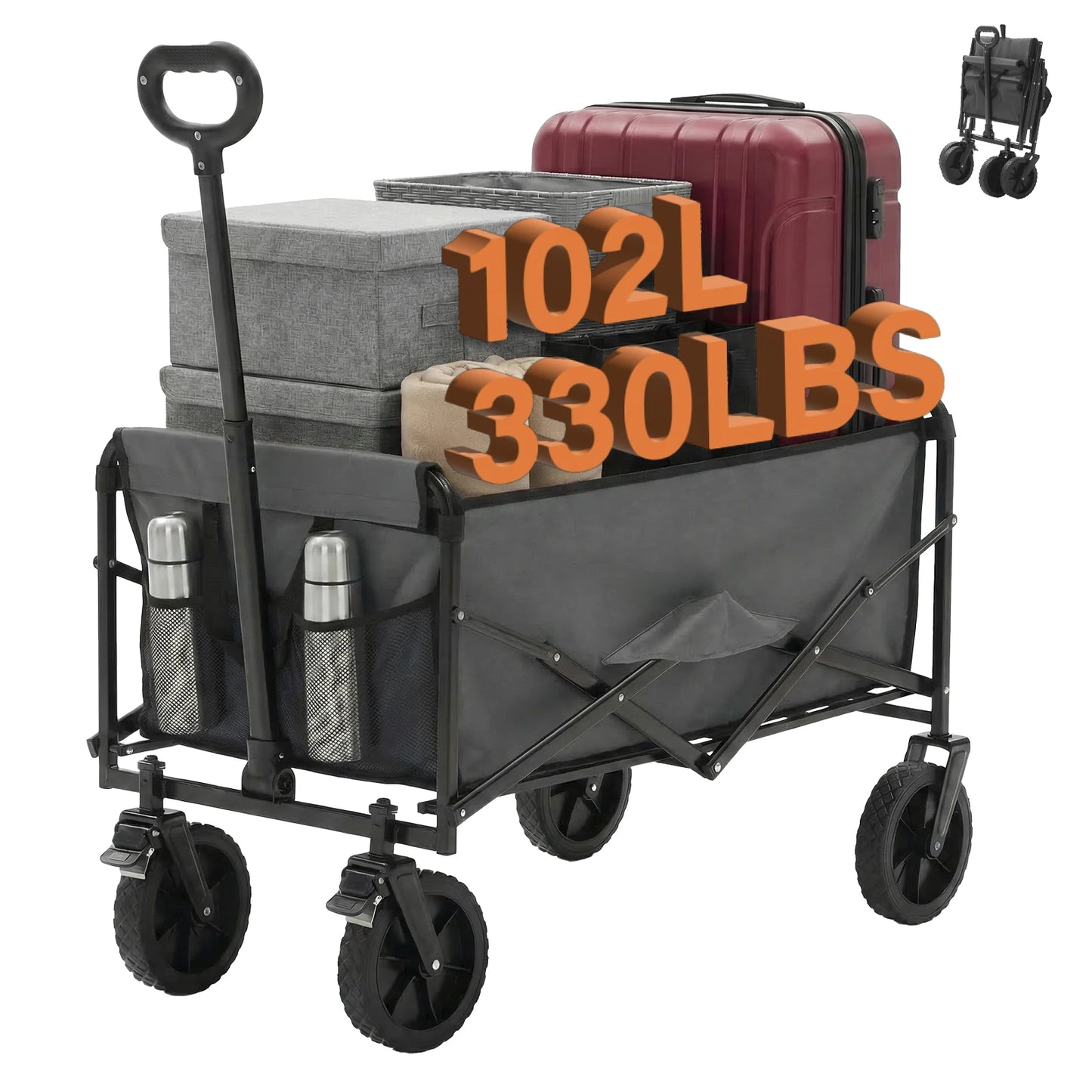 102L Heavy Duty Collapsible Wagon Cart Utility Folding Wagon with Wheels 330 lbs Weight Capacity
