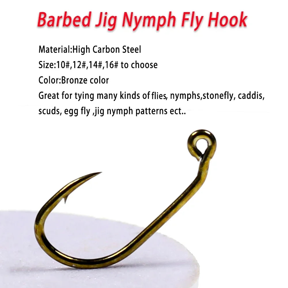 30pcs #10 #12# #14 #16 60°Angle Jig Hook Barbed High Carbon Steel Fly Tying Hook For Wet Euro Nymphs Trout Perch