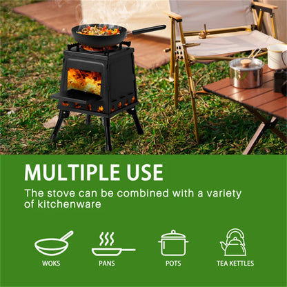 Portable Windproof Wood Heater with Burner Stove Bin for Camping Tent