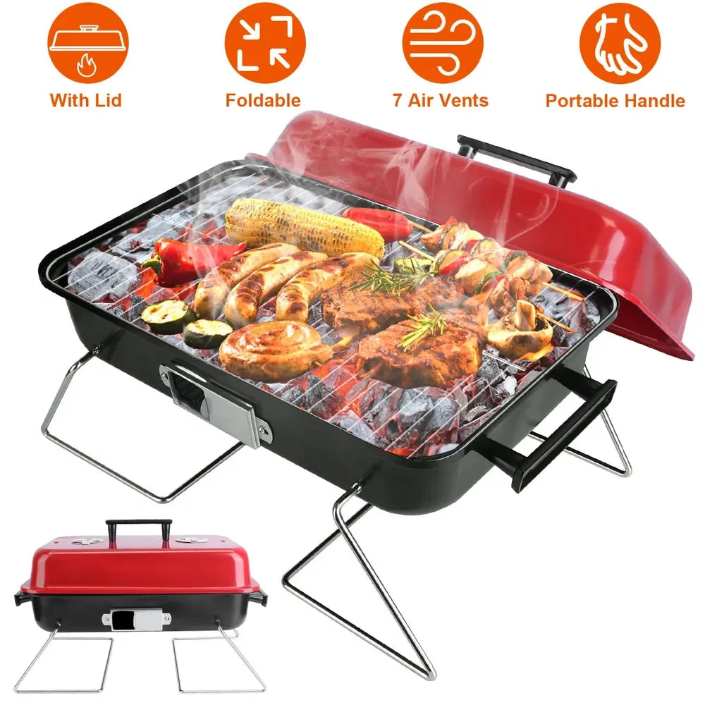 Portable Barbecue Smoker Charcoal Grill Outdoor Tabletop Grill Small Folding With Lid