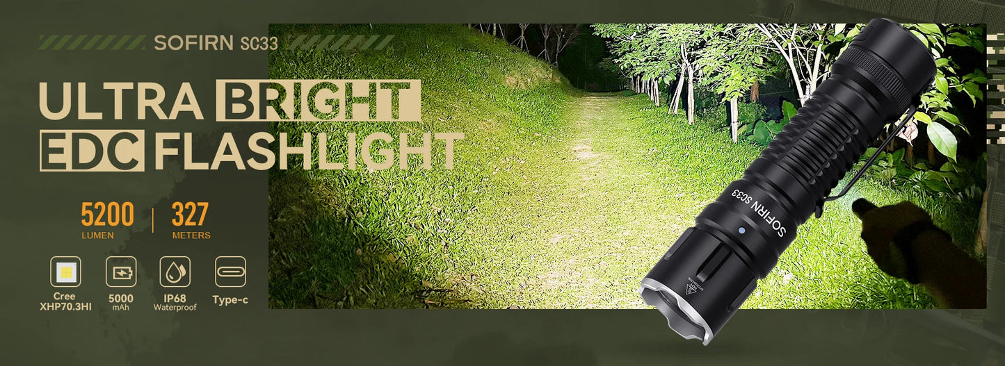 LED Tactical Flashlight XHP70.3 HI  5200lm Powerful 21700 Type C Rechargeable