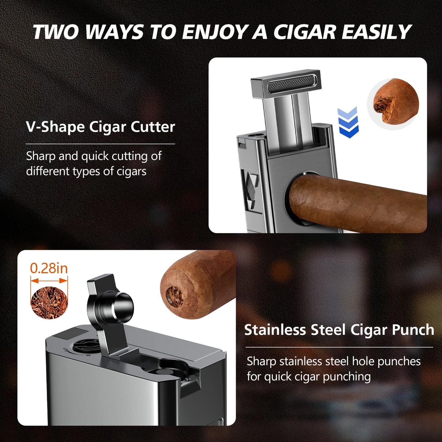 Cigar Lighter 4 Jet Flame Cigar Cutter Cigar  Windproof Butane