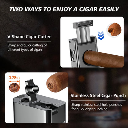 Cigar Lighter 4 Jet Flame Cigar Cutter Cigar  Windproof Butane