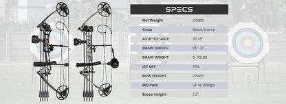 Compound Bow Package for Adults and Teens,0-70 Lbs 25"-31"