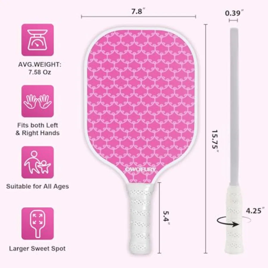 Fiberglass Pickleball Paddles Set of 2, Pickle Ball Racket Lightweight Honeycomb Core Control Paddle, with 4 Indoor Outdoor Bal