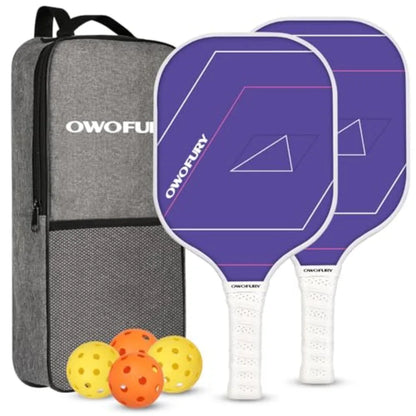 Fiberglass Pickleball Paddles Set of 2, Pickle Ball Racket Lightweight Honeycomb Core Control Paddle, with 4 Indoor Outdoor Bal