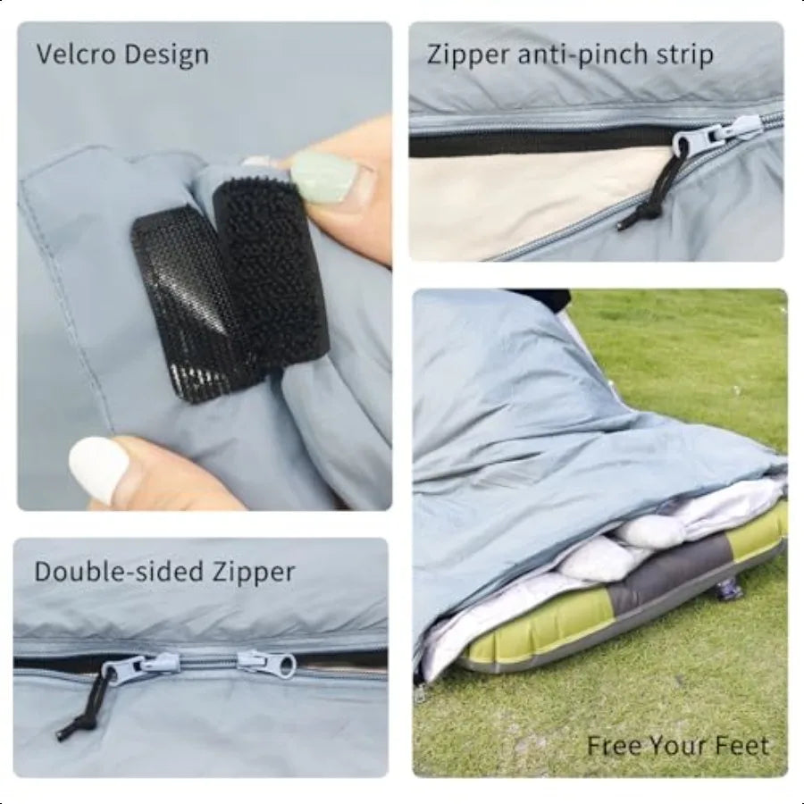 Ultralight Backpacking Sleeping Bag1.5lbs Waterproof 2Way Zipper for Teens Couples