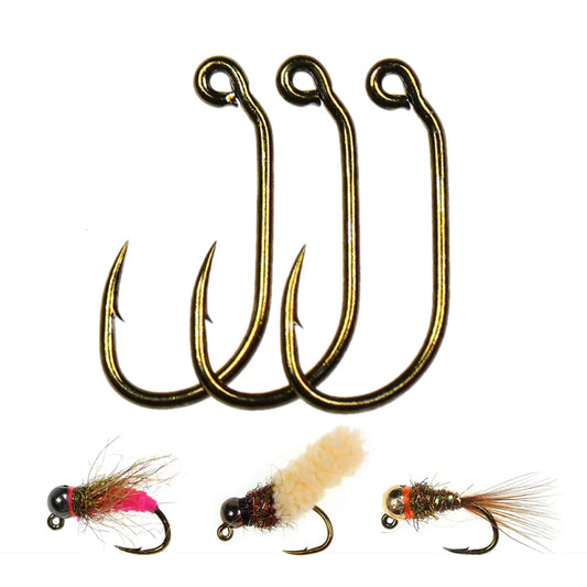 30pcs #10 #12# #14 #16 60°Angle Jig Hook Barbed High Carbon Steel Fly Tying Hook For Wet Euro Nymphs Trout Perch