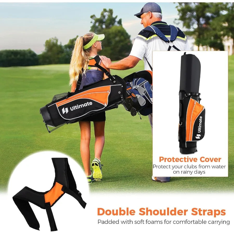 Youth Golf Set for Right Hand Includes 3 Fairway Wood 7 and 9 Irons Putter and Golf Stand Bag