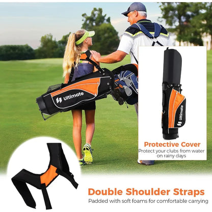 Youth Golf Set for Right Hand Includes 3 Fairway Wood 7 and 9 Irons Putter and Golf Stand Bag