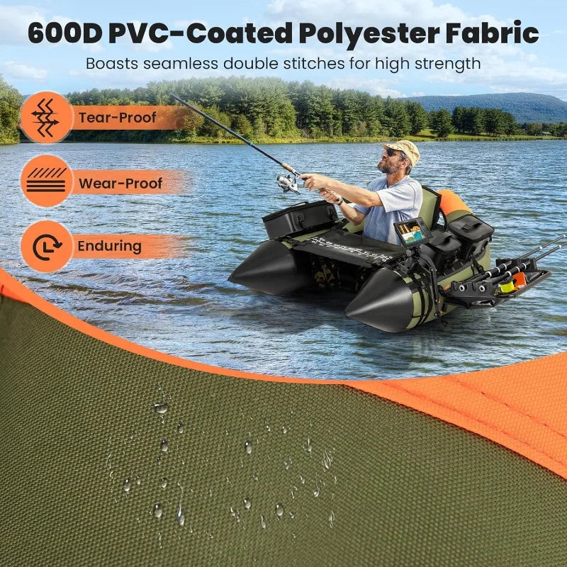 Inflatable Float Tube, Fishing Belly Boat w/ Fish Ruler,Pump,Storage Bag,Adjustable Straps,Fishing