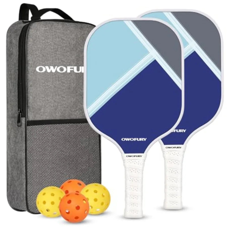 Fiberglass Pickleball Paddles Set of 2, Pickle Ball Racket Lightweight Honeycomb Core Control Paddle, with 4 Indoor Outdoor Bal